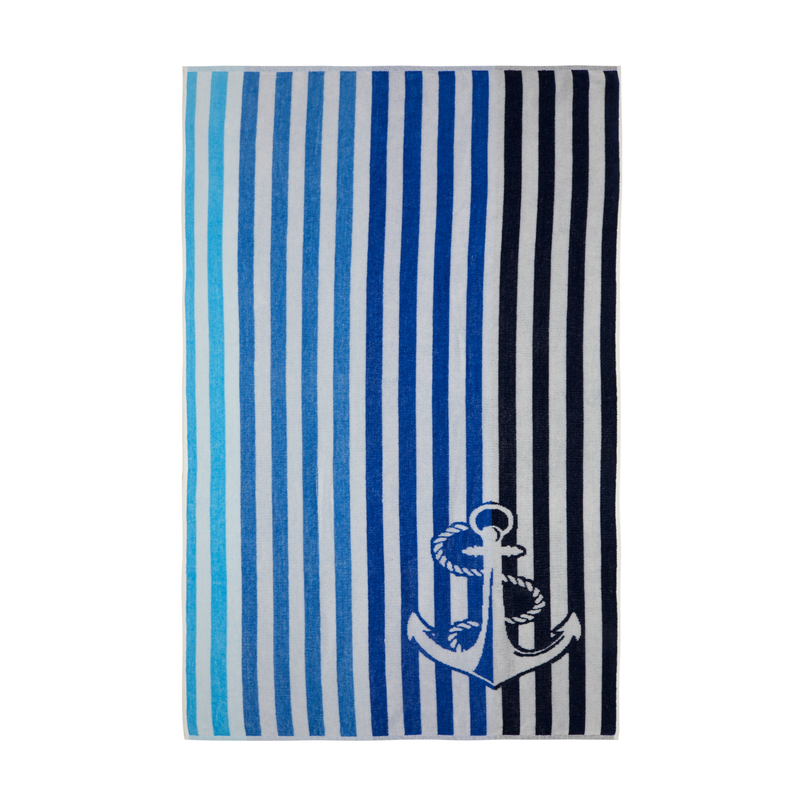 Beach Towel - Blue Stripes With Anchor Clear