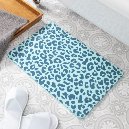 Leopard Print Stone Non Slip Bath Mat Aqua Blue