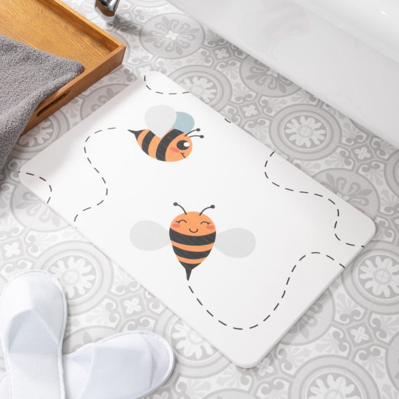 Cute Bee White Stone Non Slip Bath Mat