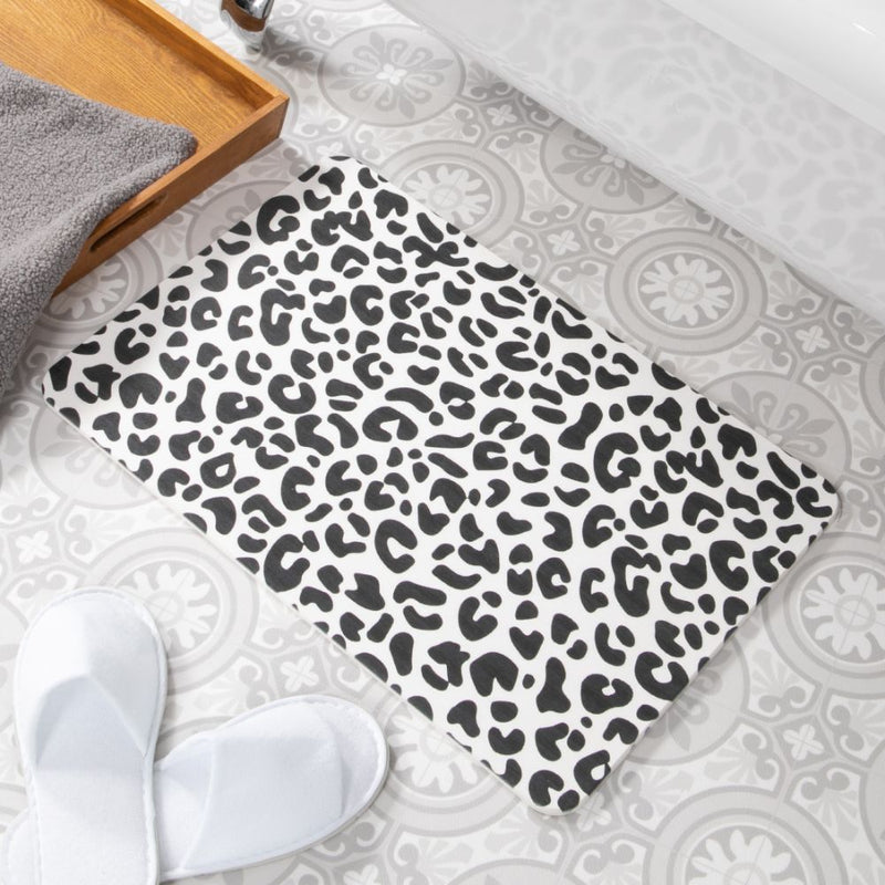 Leopard Print Stone Non Slip Bath Mat White