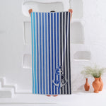 Beach Towel - Blue Stripes With Anchor Full View