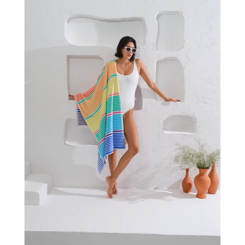 Our organic beach towel in a Mundaka pattern is made from 100% organic cotton, so you can feel good about using it.