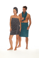 Homelover Towel Sets - Coal Grey Ladies Model With Forest Green Male Model