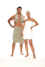 Homelover Towel Sets - Space Grey Male Model With Ladies Snow White Towel Model